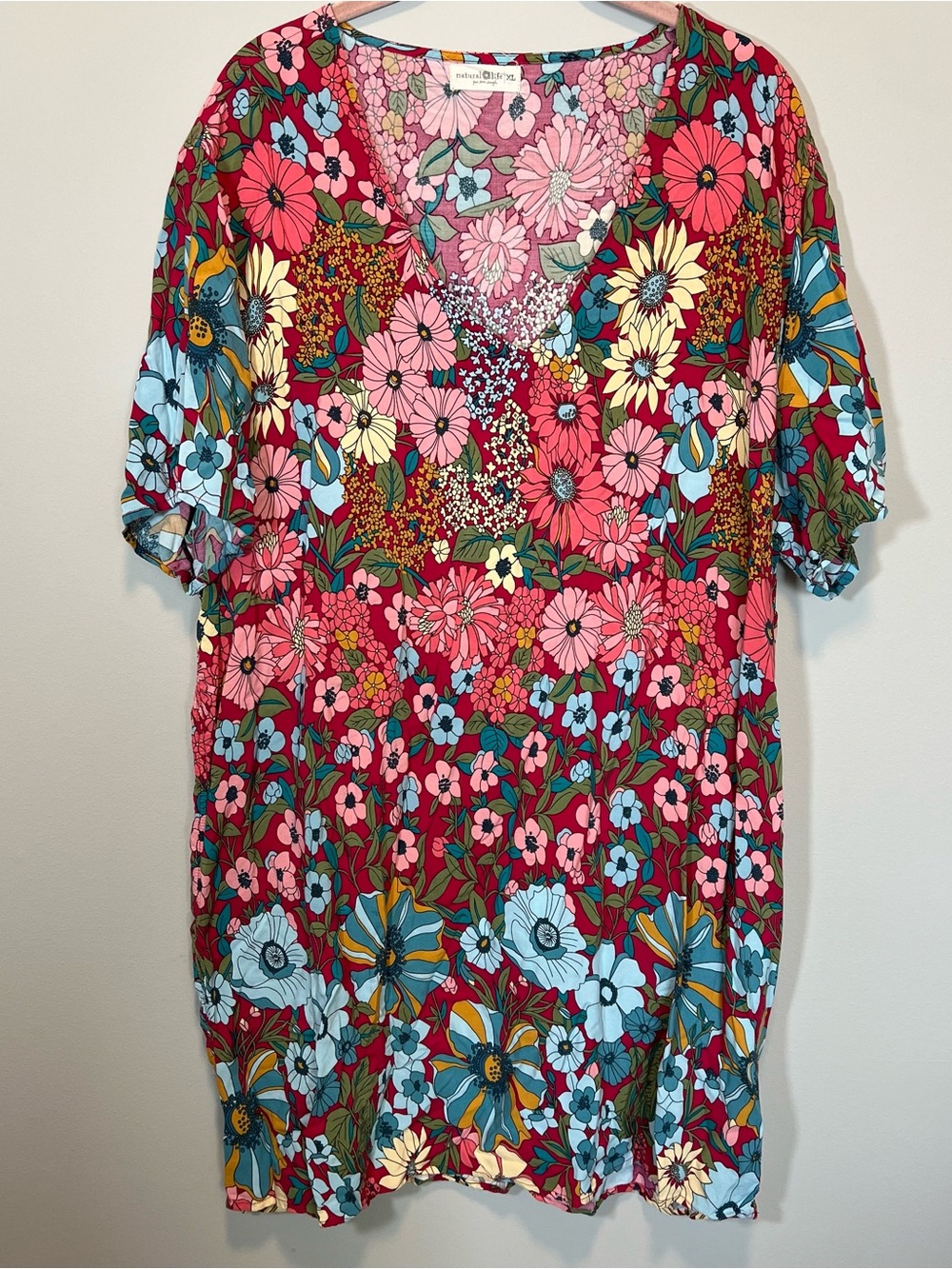 NATURAL LIFE Floral V‑Neck Mini Dress in Pink, Turquoise, Yellow - Picture 2 of 9